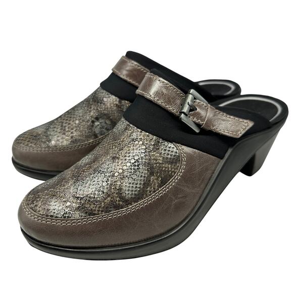 Romika Leather Mule Clogs Women 6.5 EUR 37 Brown Snakeskin Slip-On Boho Comfort - Picture 1 of 9